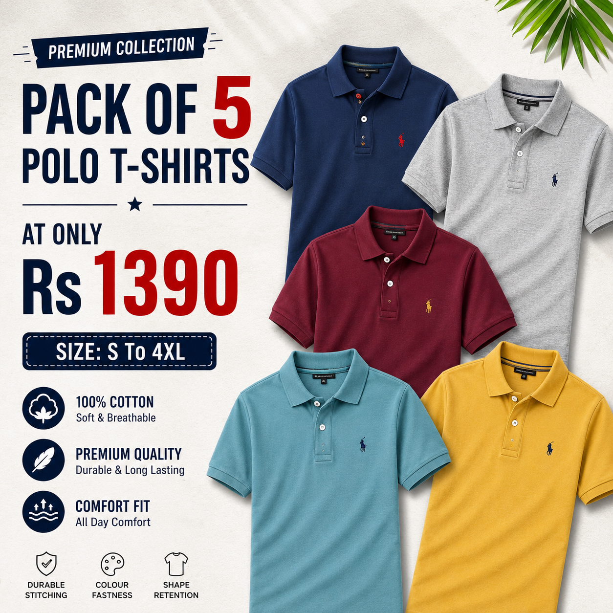Dailywear Poly Cotton Solid Half Sleeves Mens Polo T-Shirt(Pack of 5)