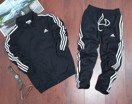 Fleece Full Sleeves Black Track Suit For Men