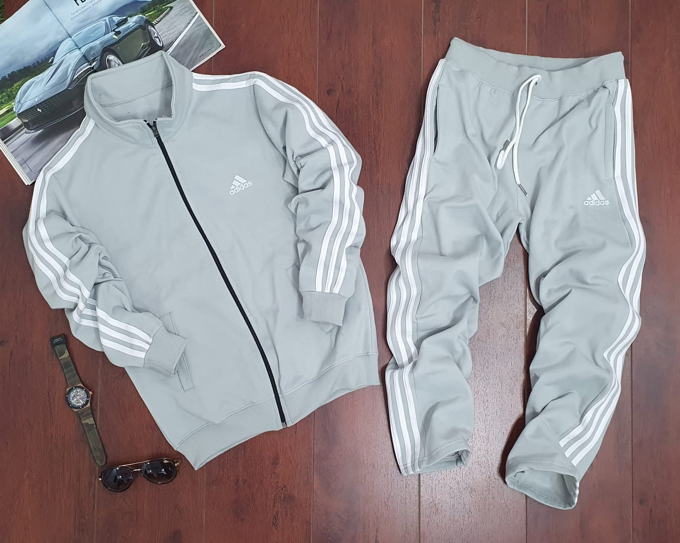 Fleece Full Sleeves Light Grey Track Suit For Men