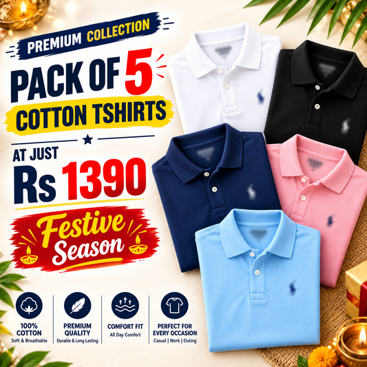 New Pack of 5 Polo Tshirts (assorted color)