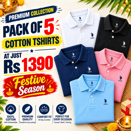 New Pack of 5 Polo Tshirts (assorted color)