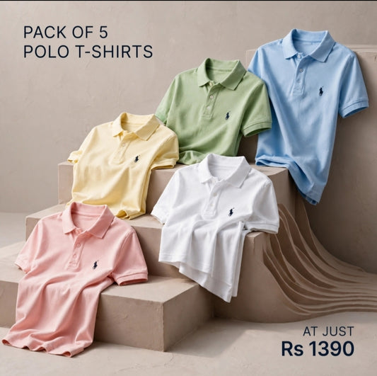 New Pack of 5 Polo Tshirts (assorted color)