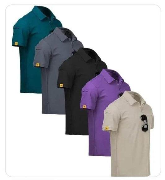 Stylish Poly Cotton Solid Half Sleeves Mens Polo T-Shirt (Pack of 5)-Size= 4XL