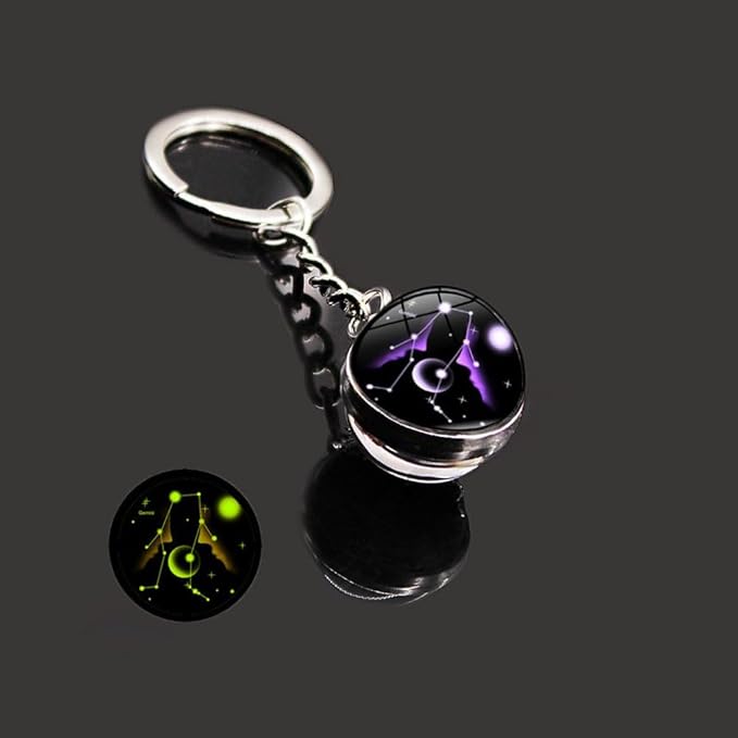 Key Chain for Men Women Twelve Constellations Gemstone Key Ring Fashion Bag Backpack Car Charm Accessory Gifts