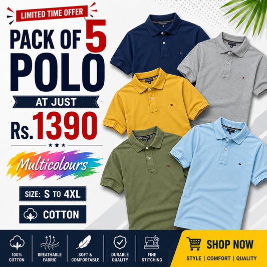 Exclusive Poly Cotton Solid Half Sleeves Mens Polo T-shirt(Pack of 5)