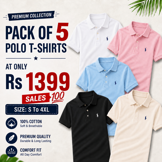 Dailywear Poly Cotton Solid Half Sleeves Mens Polo T-Shirt(Pack of 5)