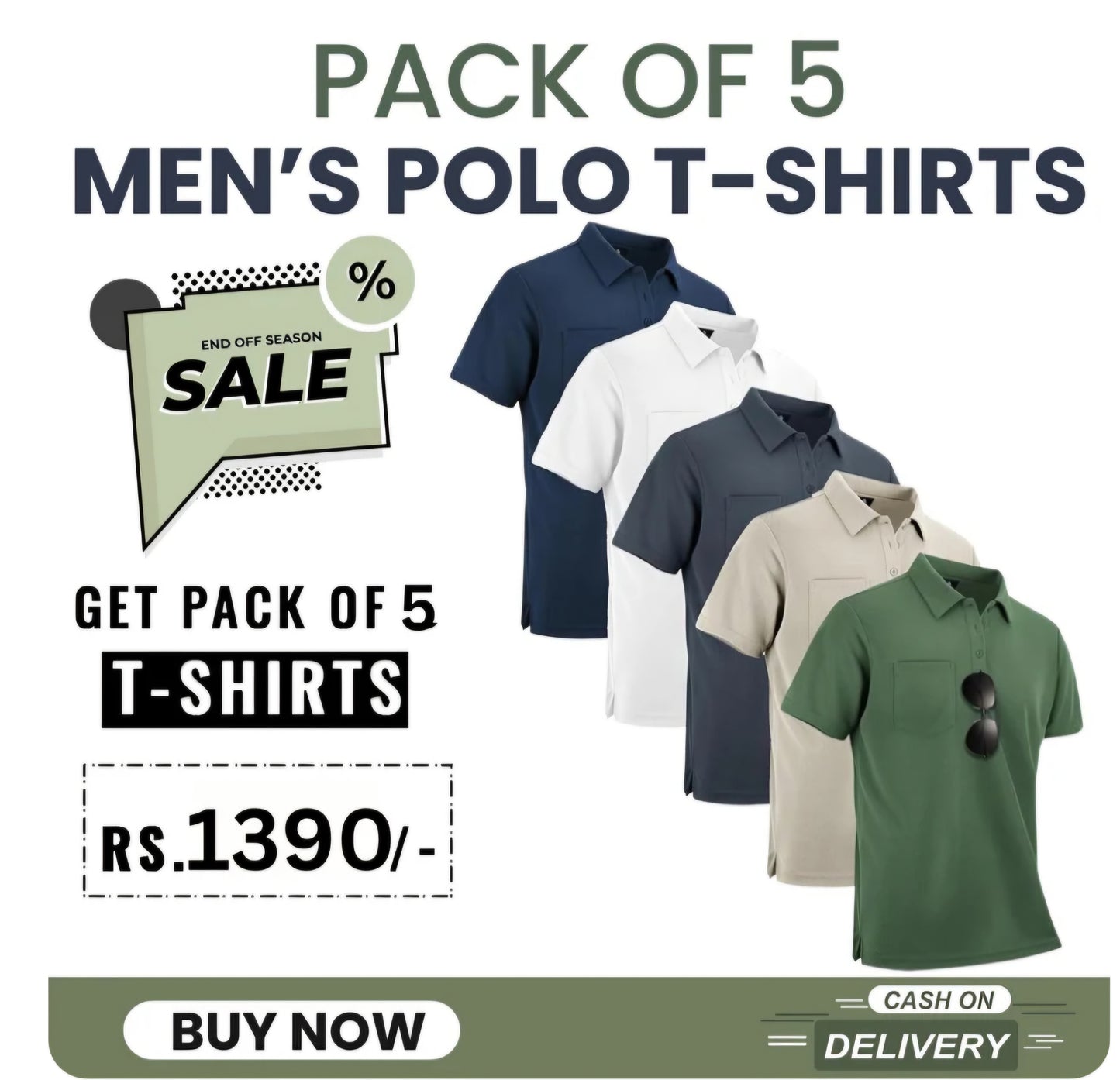 Men's Solid Polo T-shirt (Pack of 5)
