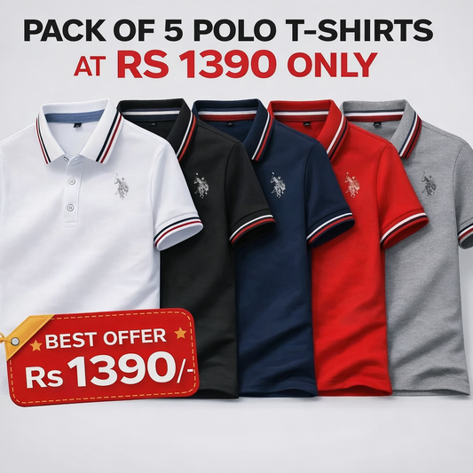 Mens premium cotton pack of 5 polo tshirts