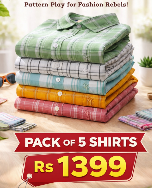 Men's Cotton Blend Full Sleeves Casual Shirt Pack of 5 Multicolours