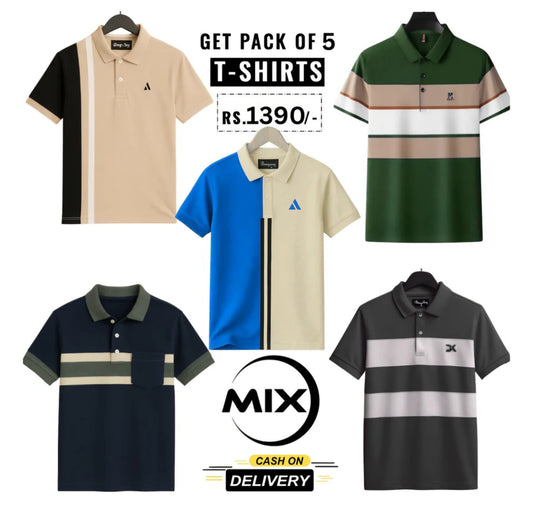 Exclusive Poly Cotton Solid Half Sleeves Mens Polo T-shirt(Pack of 5)-Size = 4XL