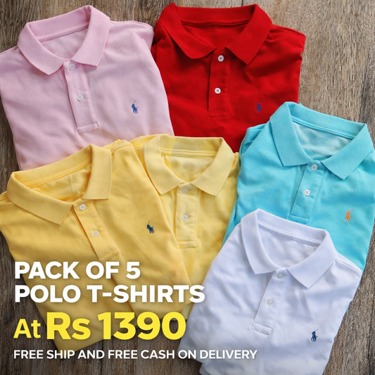 Men's Solid Polo T-shirt (Pack of 5)