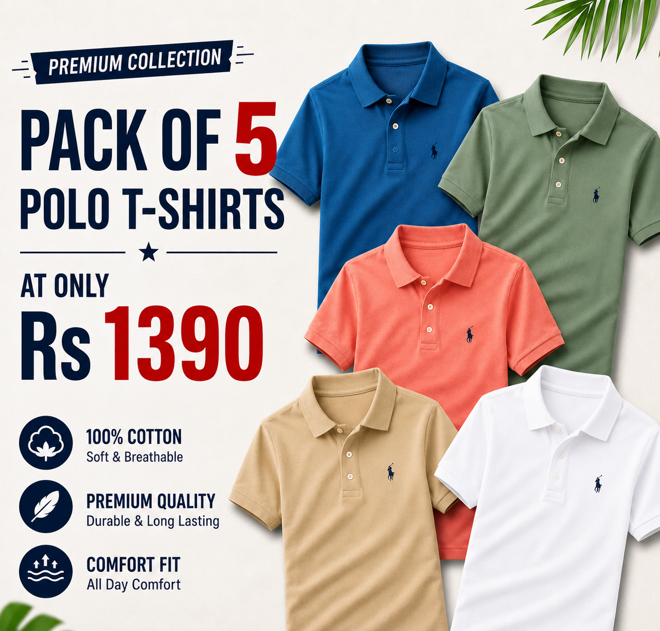 NEW Plain Polo T-shirt Genuine Fabric Cotton Pack Of 5