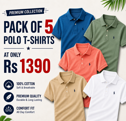 NEW Polo T-shirt Red Black White sky-blue  Grey Pack Of 5