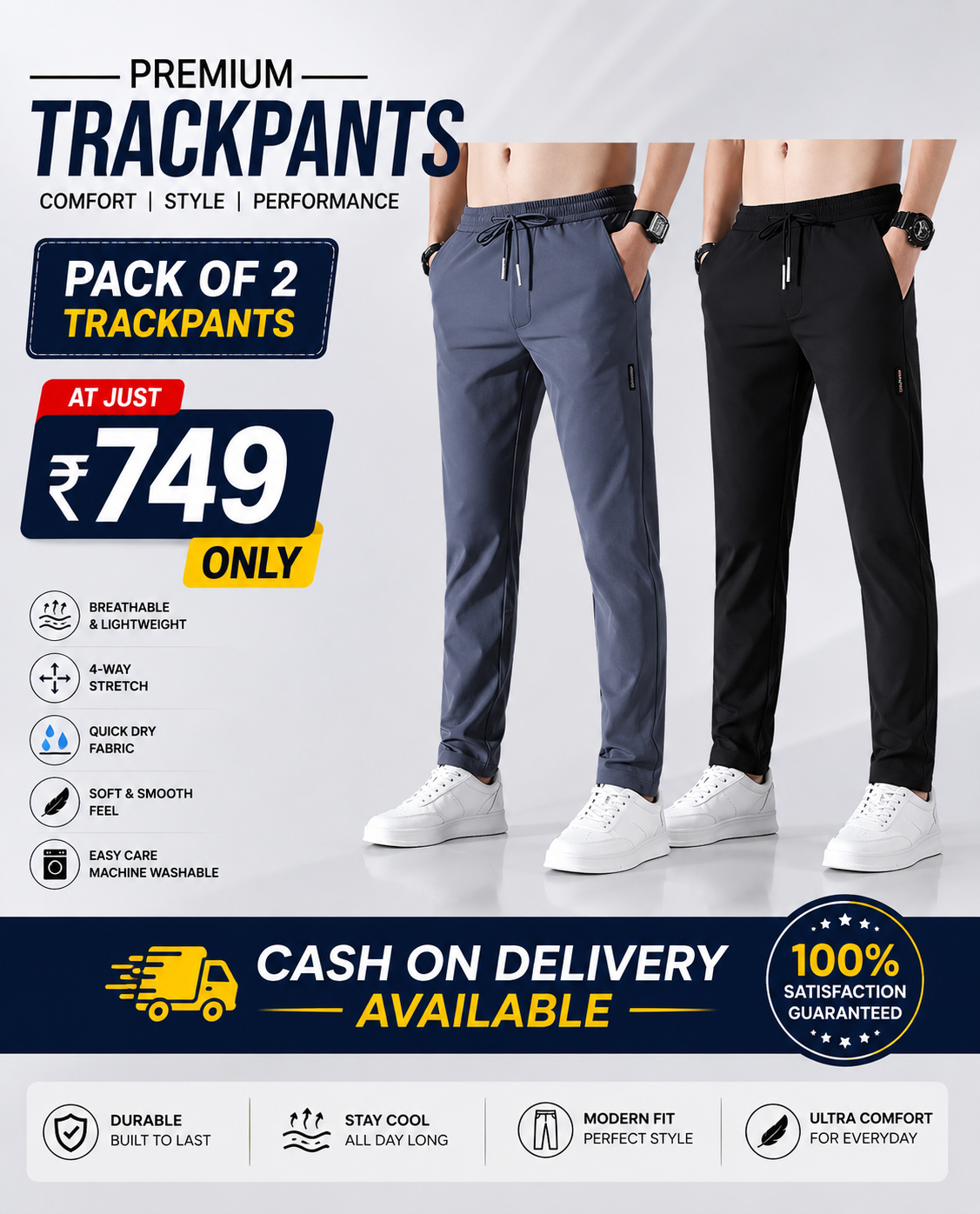 Combo Dark grey & Black Men's NS Lycra Track Pants ( pack of 2) - CL-MA-504