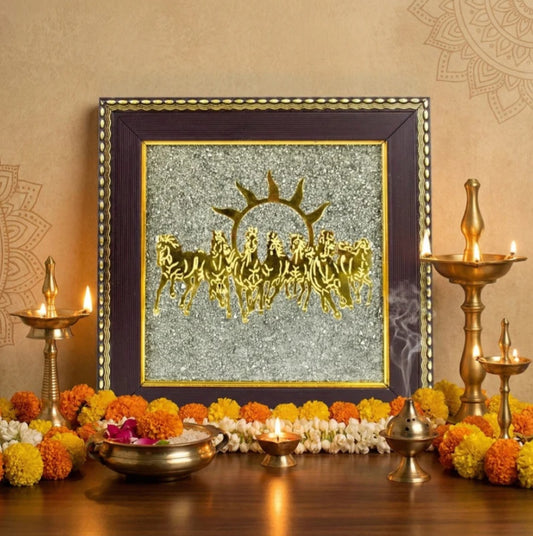 7 Horses on Raw Pyrite Frame