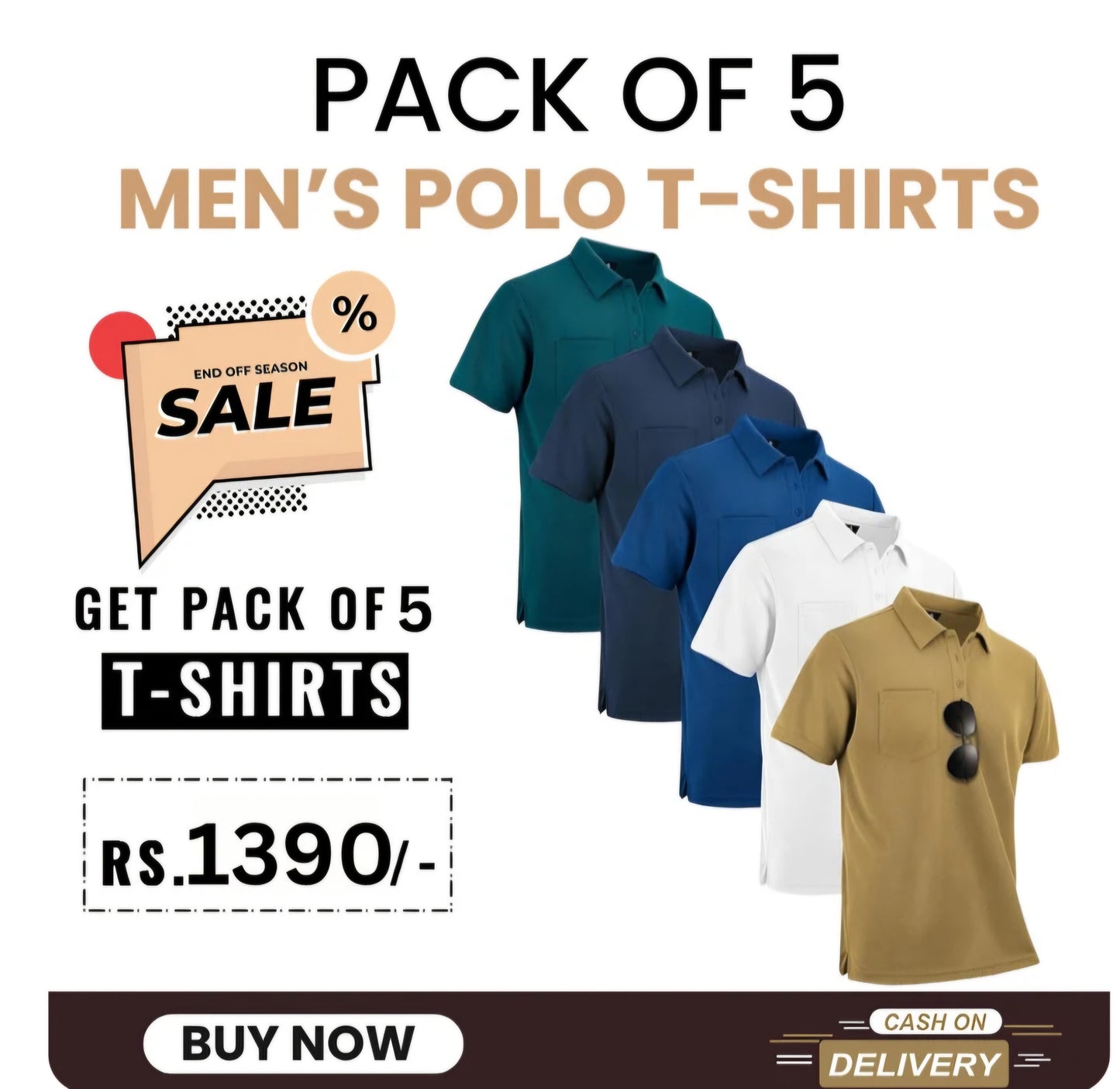 Mens premium cotton pack of 5 polo tshirts