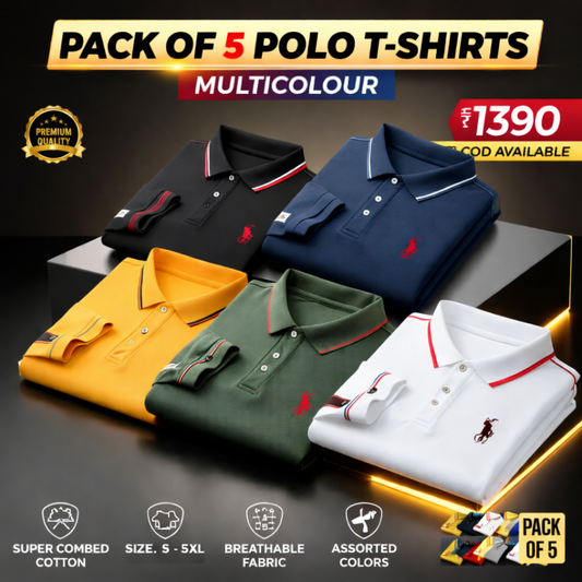 Mens premium cotton pack of 5 polo tshirts