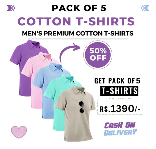 Festive Poly Cotton Solid Half Sleeves Mens Polo T-Shirt(Pack of 5)-Size = 4XL