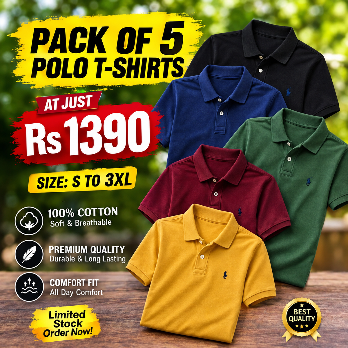 Plain Polo T-shirts Genuine Quality Assurance ( Pack Of 5 )