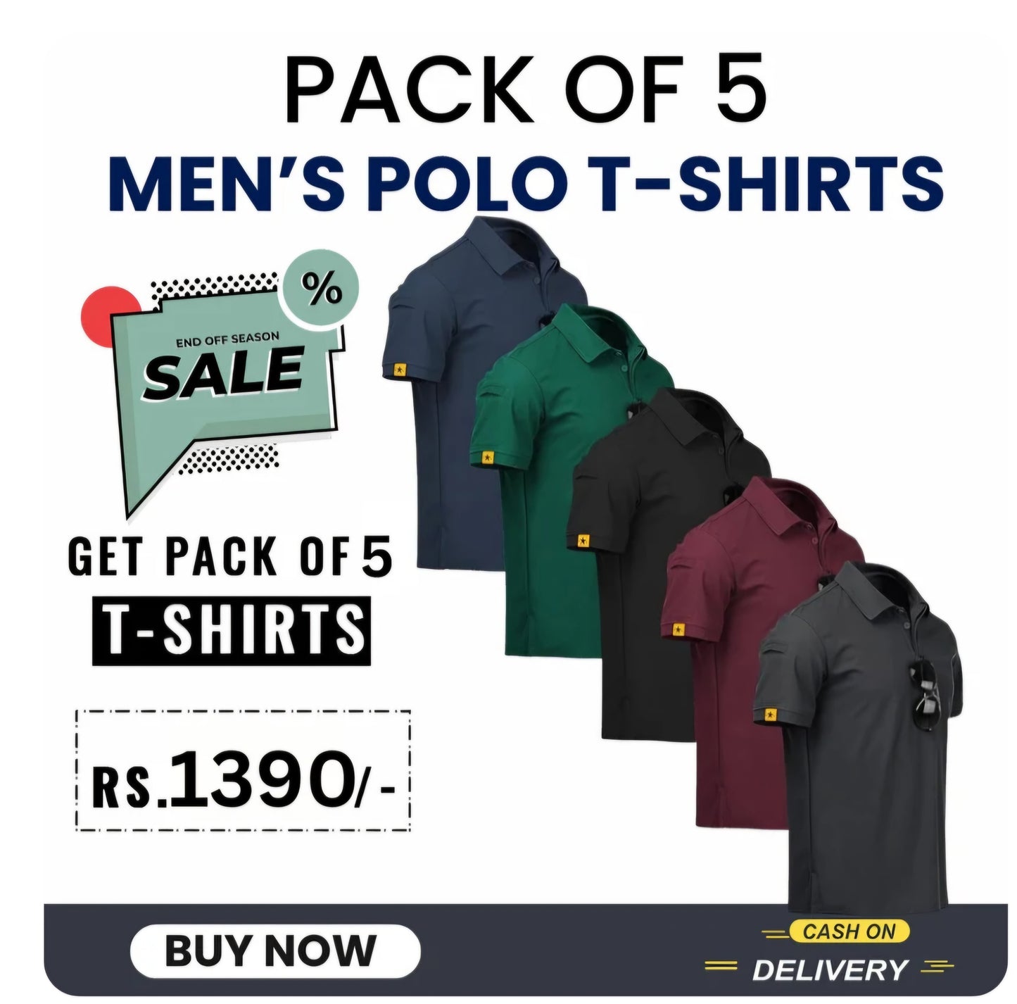 Men's Solid Polo T-shirt (Pack of 5)
