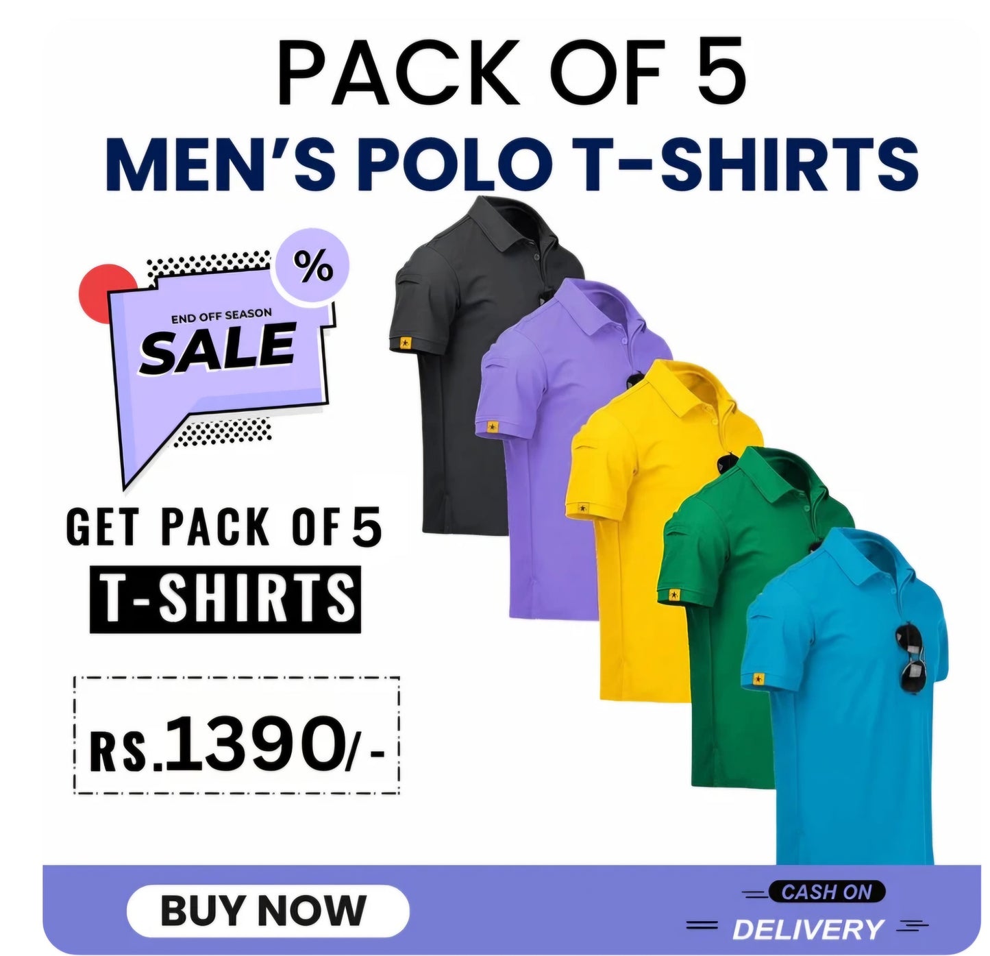 Men's Solid Polo T-shirt (Pack of 5)