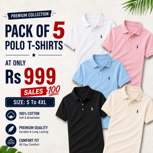 Dailywear Poly Cotton Solid Half Sleeves Mens Polo T-Shirt(Pack of 5)