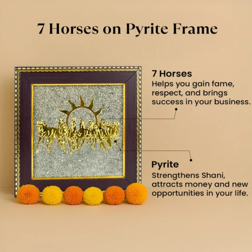 7 Horses on Raw Pyrite Frame