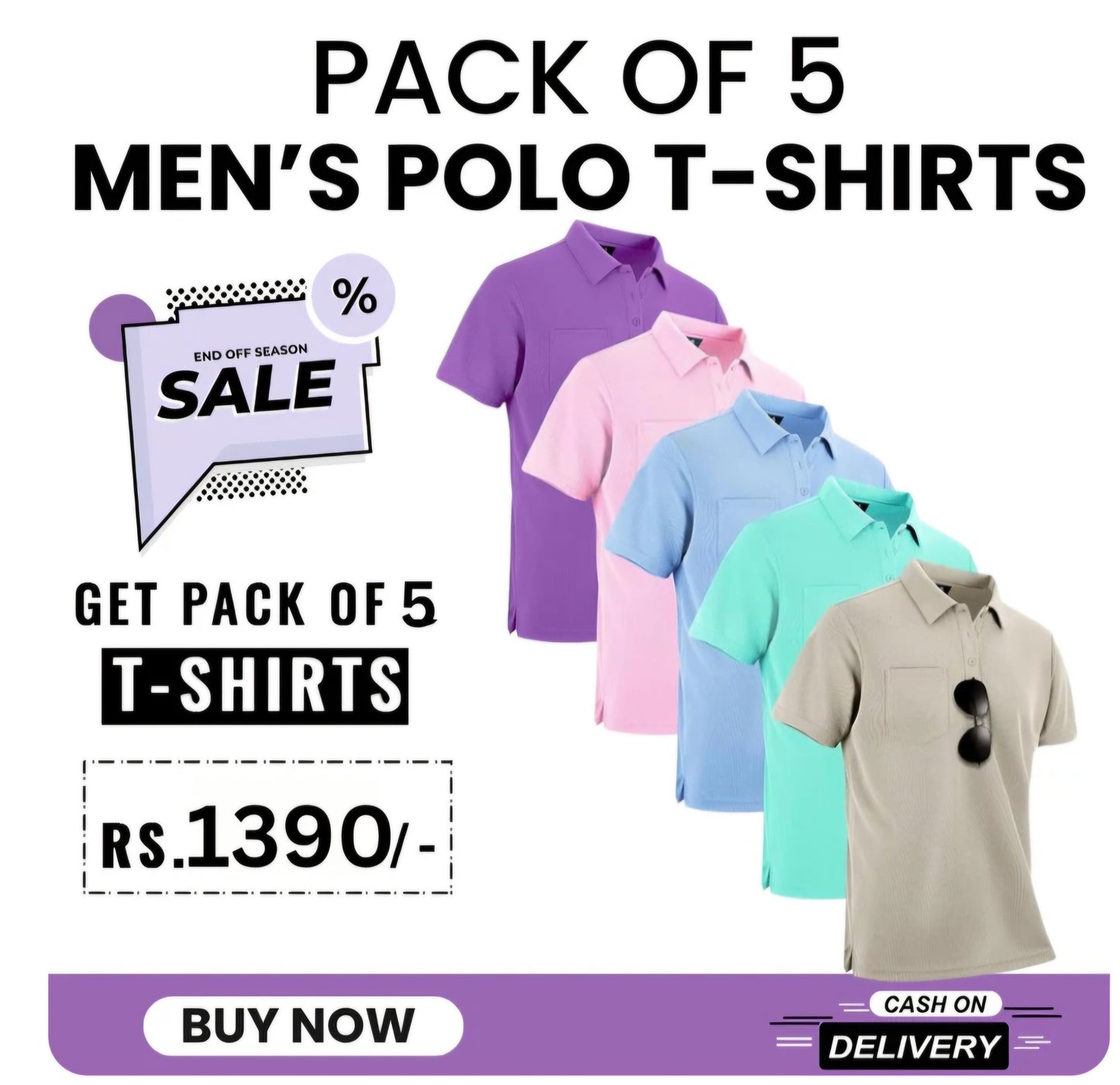 Mens Premium Cotton Pack of 5 Polo T-shirts