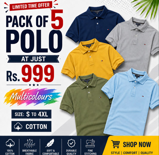 Exclusive Poly Cotton Solid Half Sleeves Mens Polo T-shirt(Pack of 5)