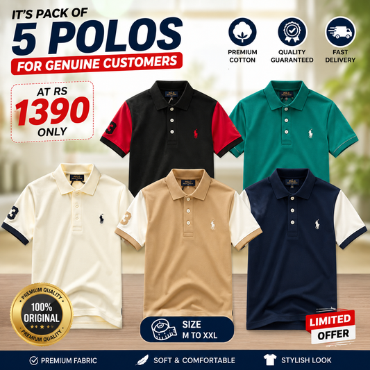Polo T-shirts Genuine Quality Assurance ( Pack Of 5 )